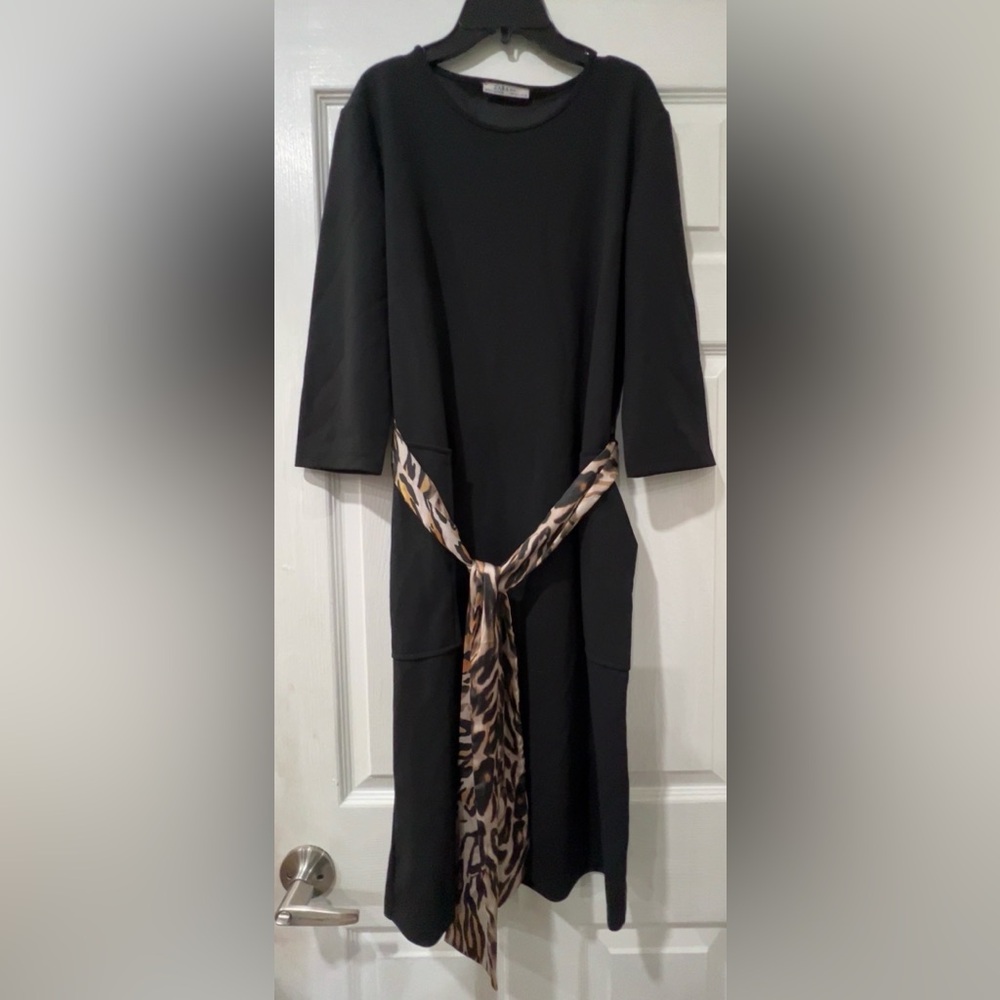 Zara Elegant Black Dress with Animal Print Accent M